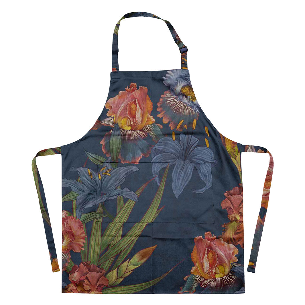 FLORAL NAVY LILIES AND IRIS PAINTING APRON