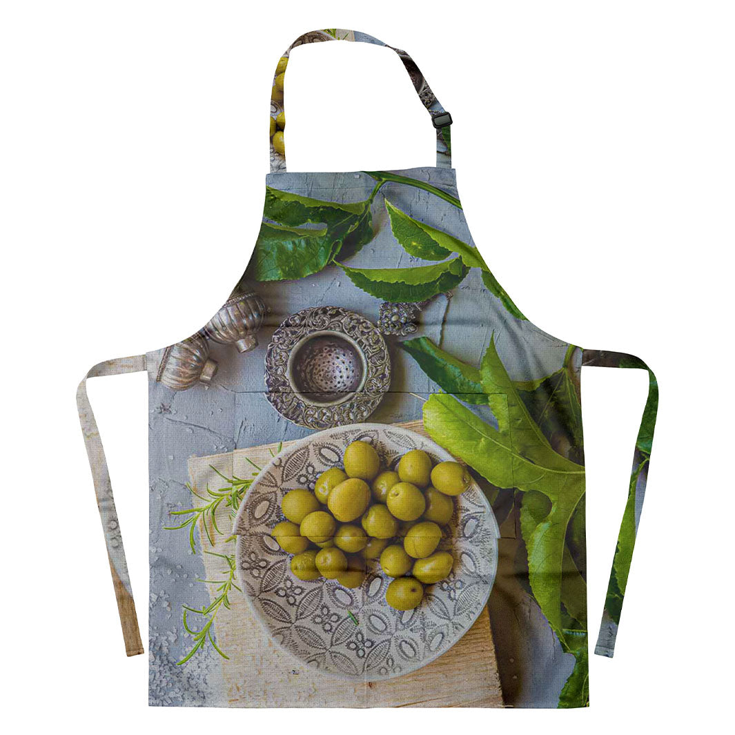 NATURAL SILVER SALT SHAKERS WITH GREEN OLIVES APRON