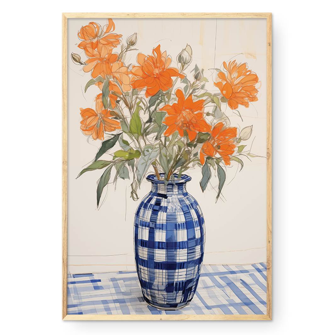 COMPOSITE FRAMED CANVAS GINGHAM & BLOOMS