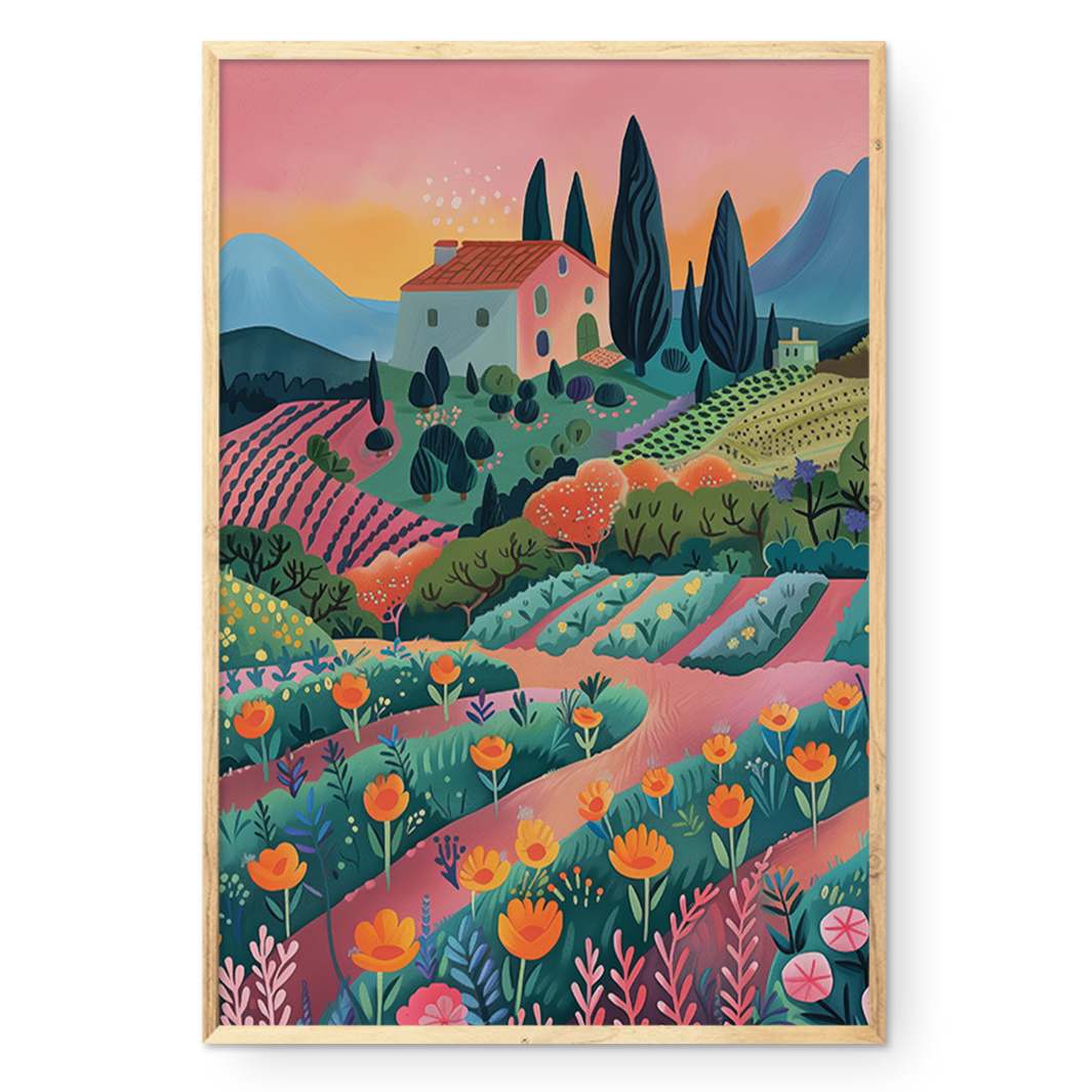 COMPOSITE FRAMED CANVAS VINEYARD SUNSET