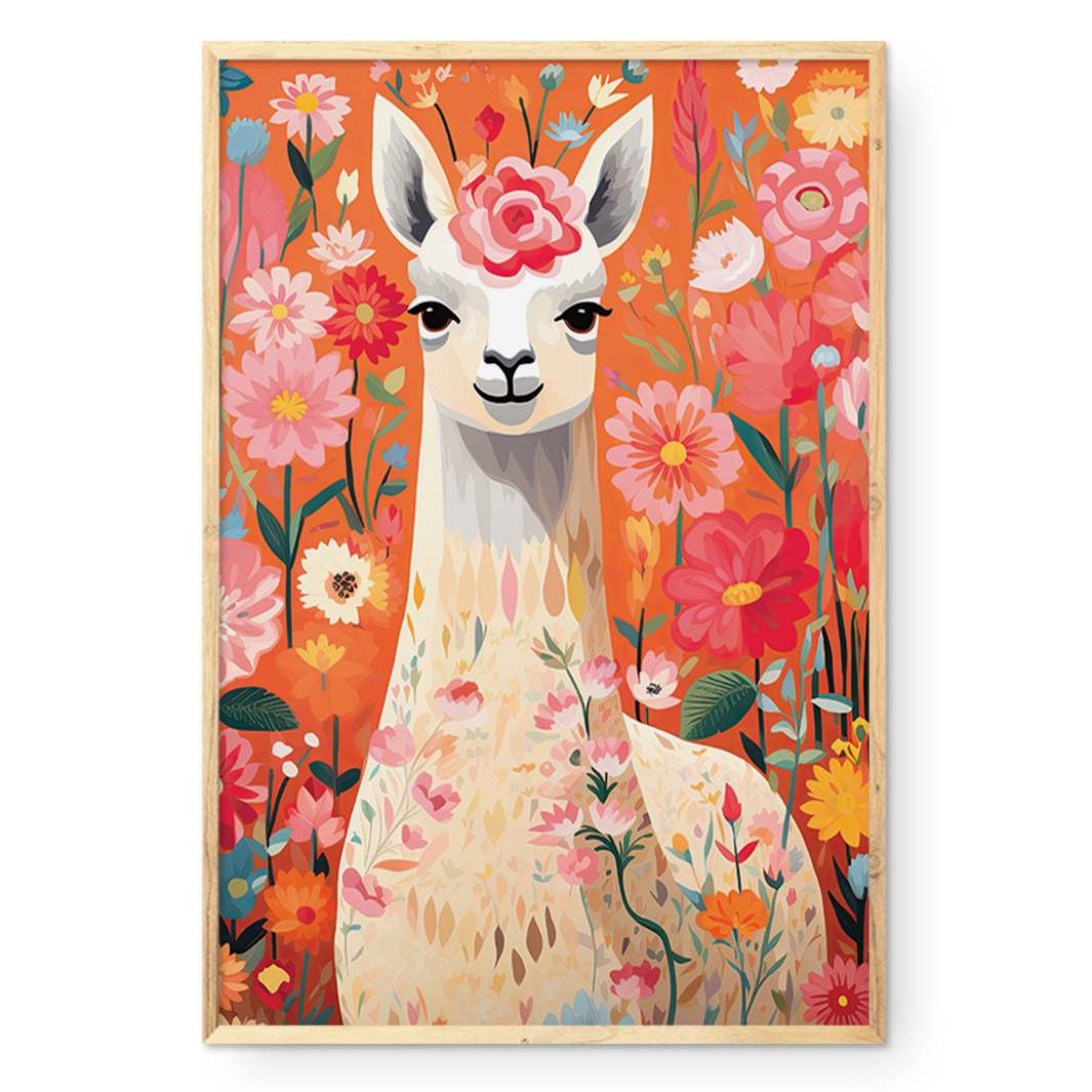 COMPOSITE FRAMED CANVAS FLOWER POWER LLAMA