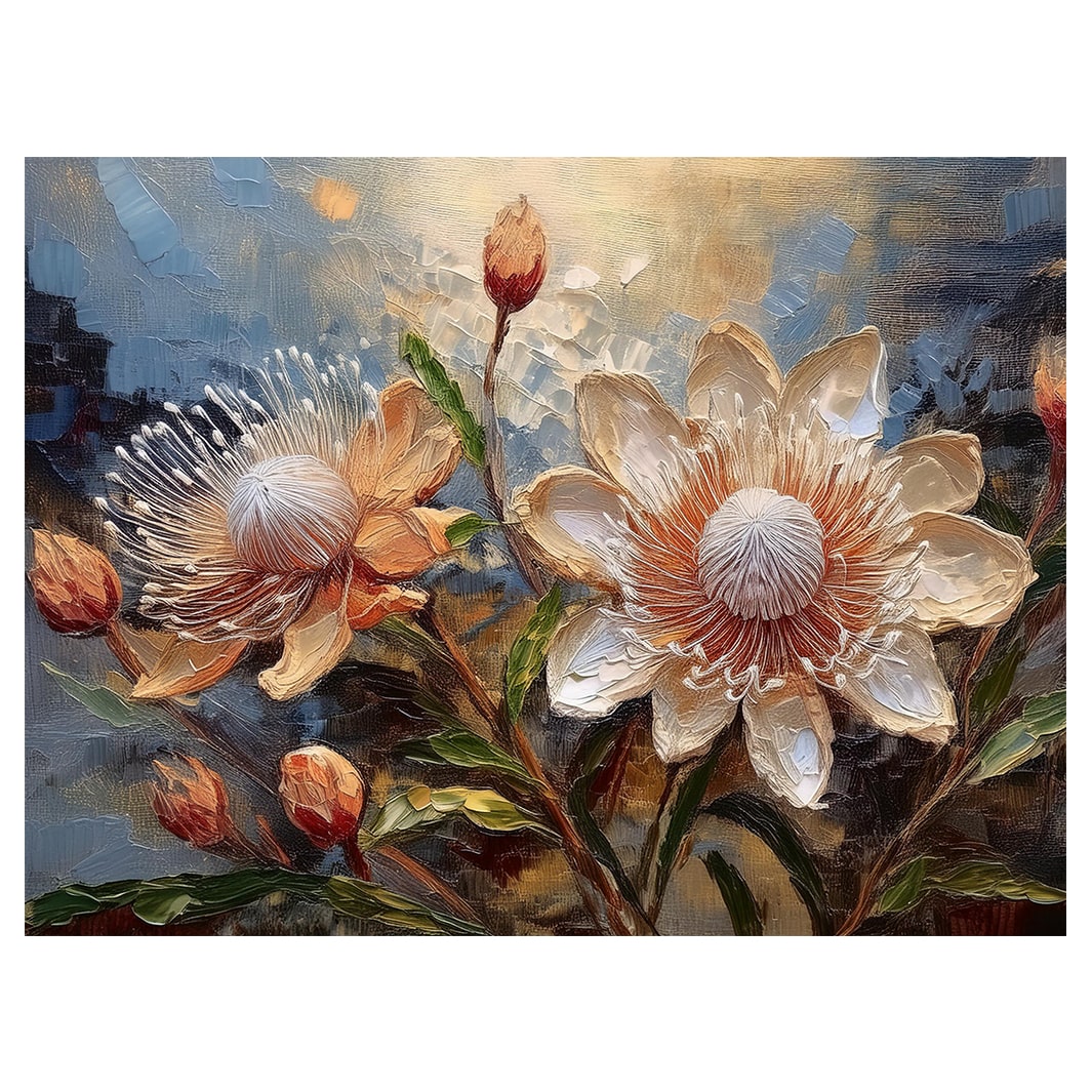 GOLDEN FLOWERS BLOCK MOUNT CANVAS