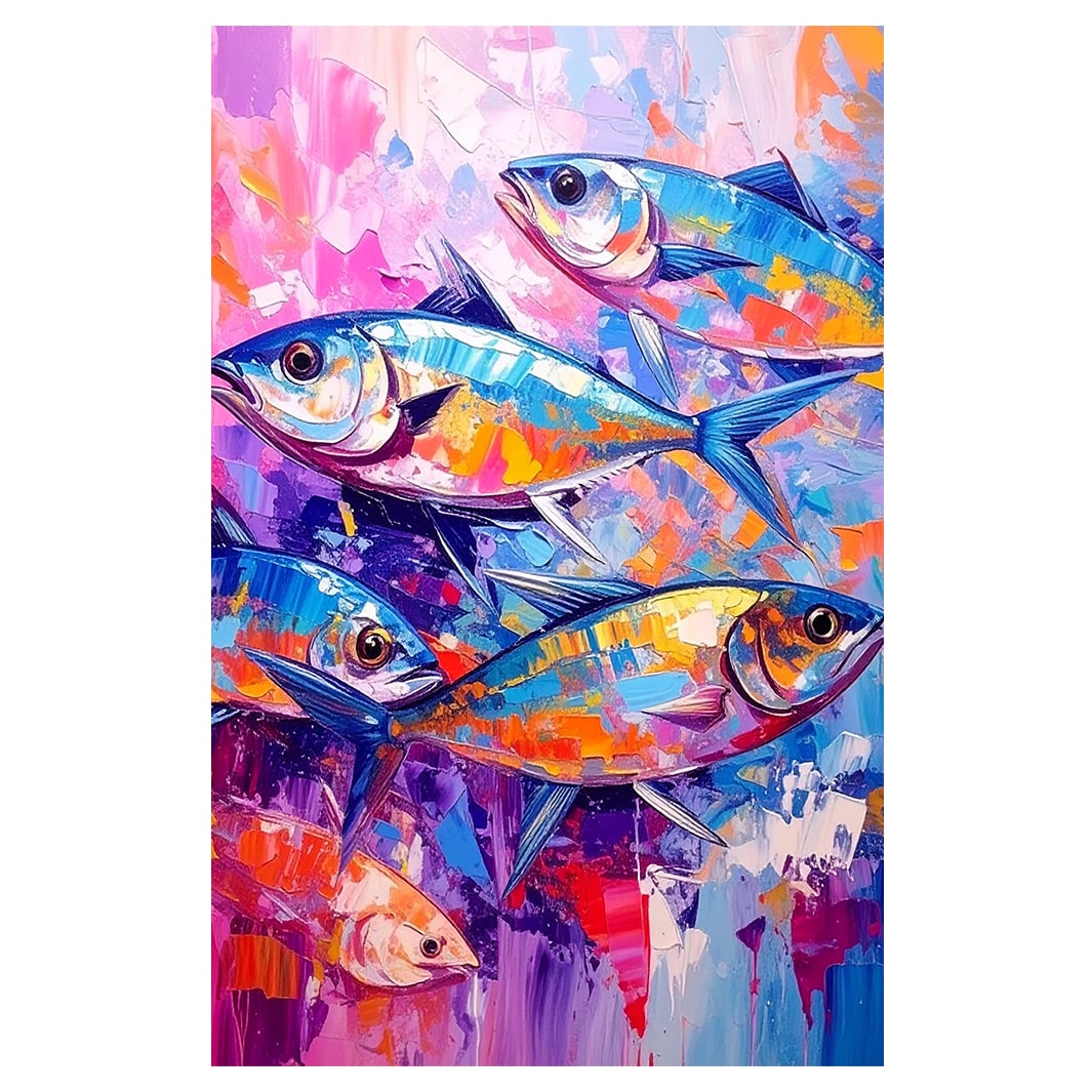 ABSTRACT FISH BLOCK MOUNT CANVAS