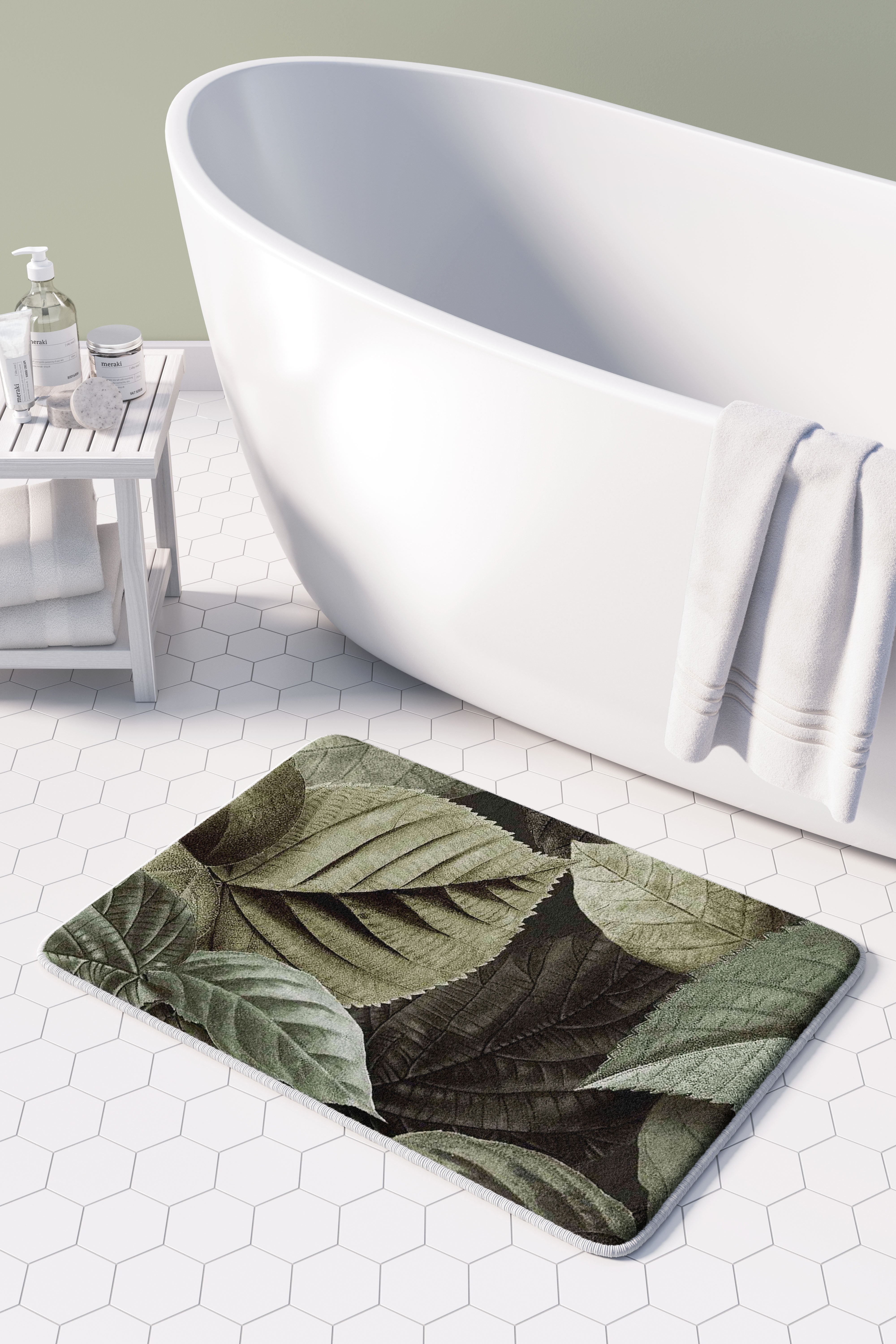 LEAVES GREEN MONOCHROMATIC LEAVES BATHMAT