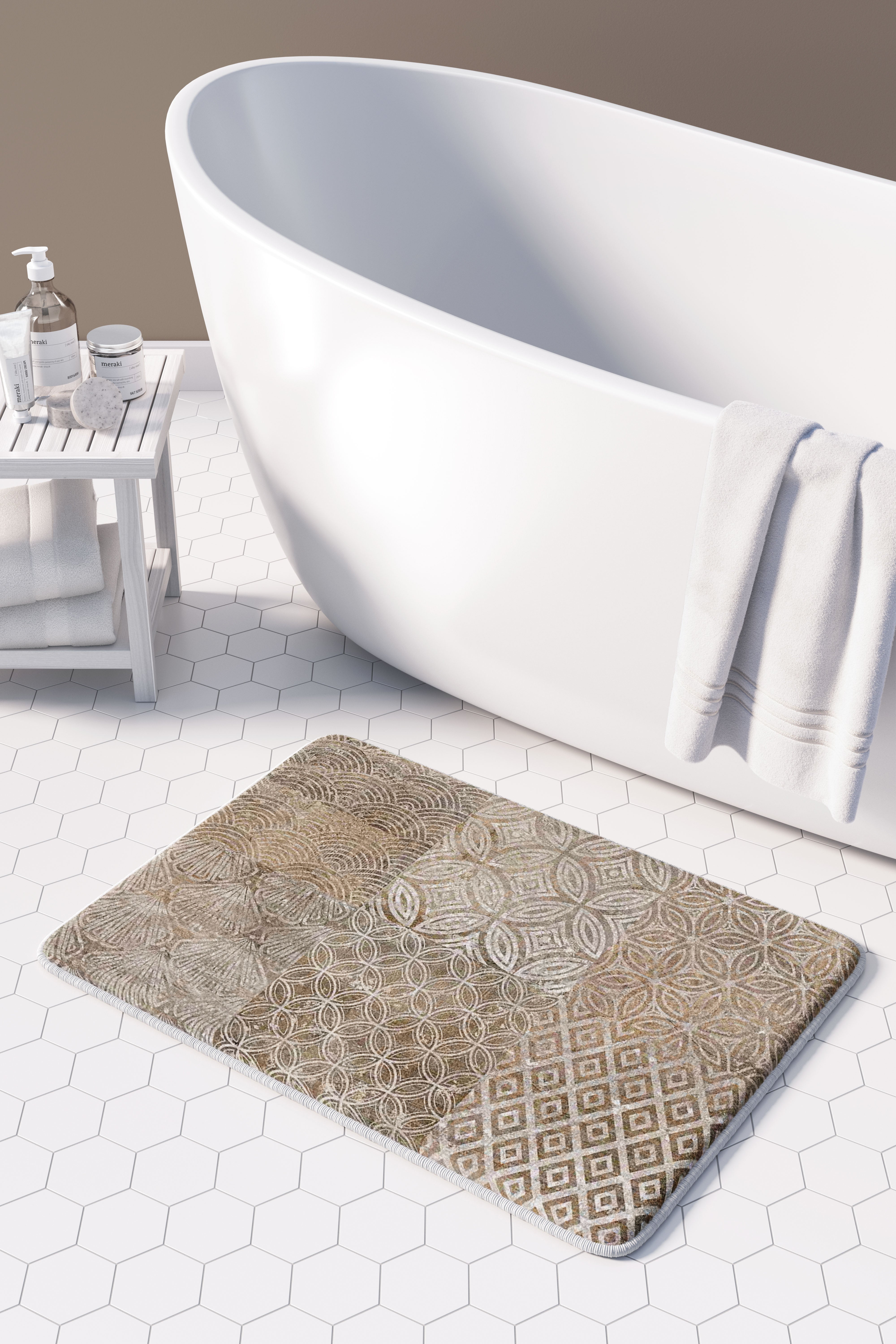 PATTERN BROWN MODERN TILE NATURAL BATHMAT