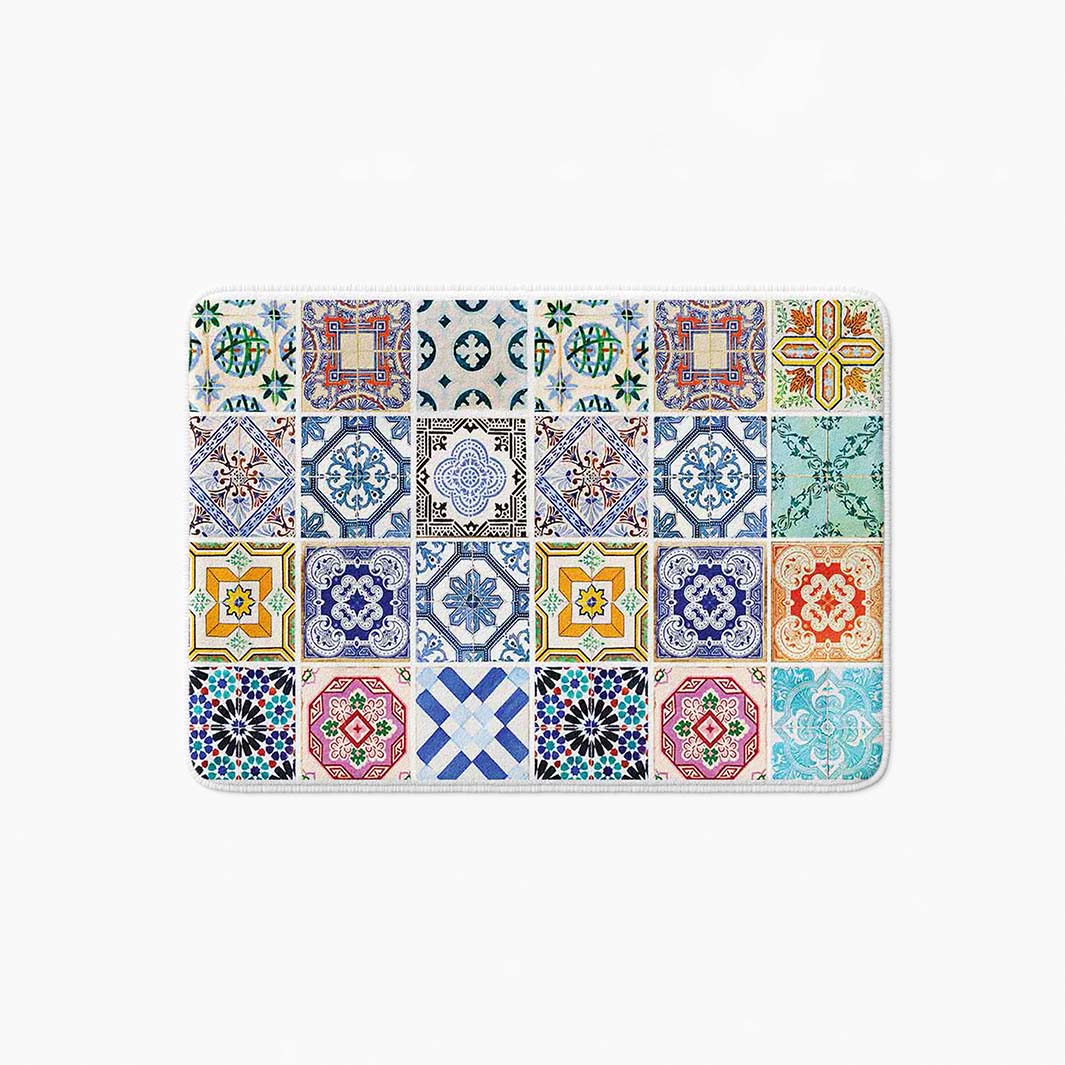 PATTERN BLUE COLOURFUL TILE BATHMAT