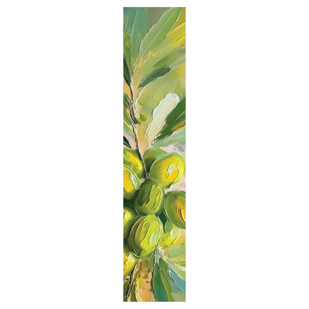 OIL PAINTED GREEN OLIVE BRANCH TABLE RUNNER