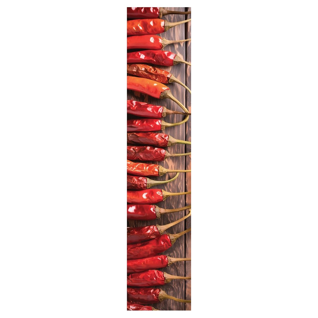 RED CHILLIES ON WOOD TABLE RUNNER