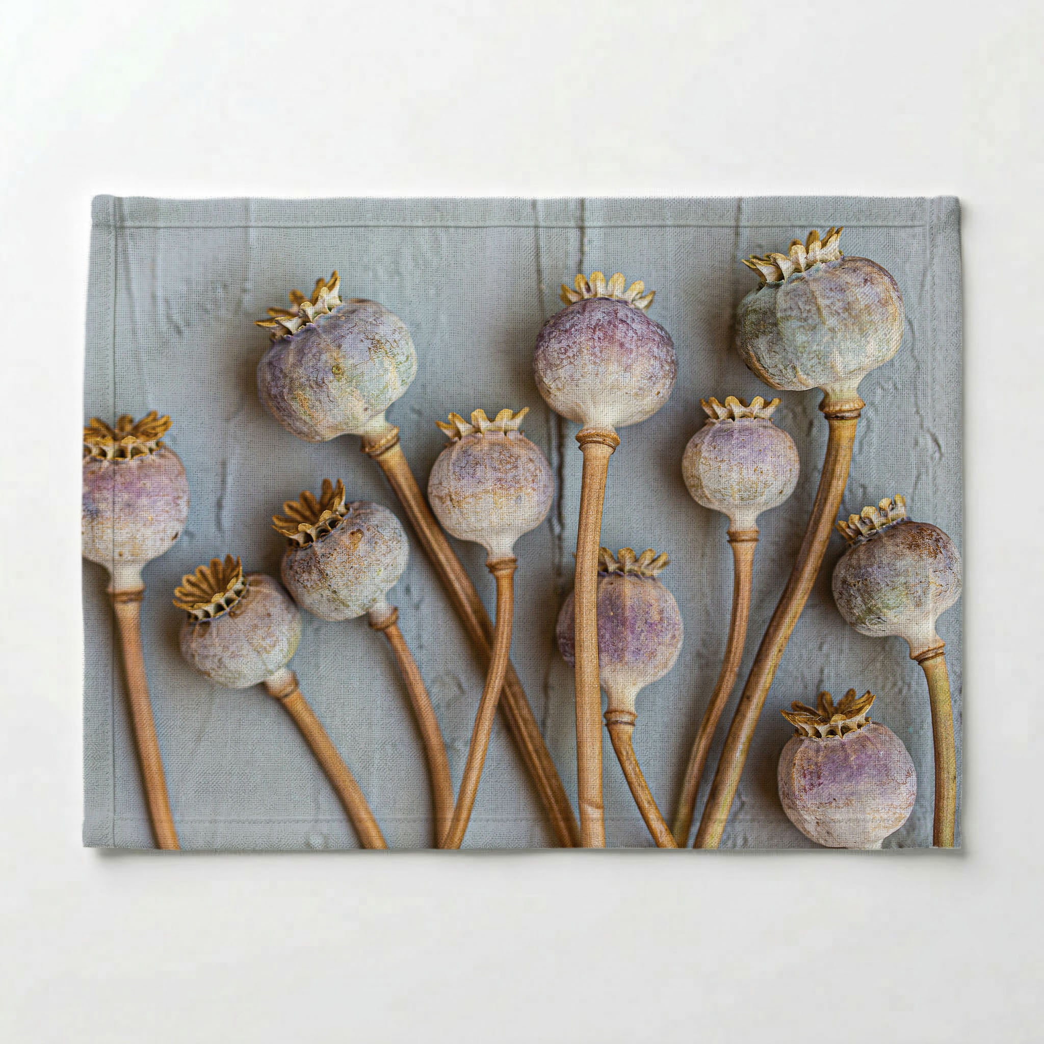 NATURAL PURPLE GIANT POPPY SEEDS ON GREY PLACEMAT