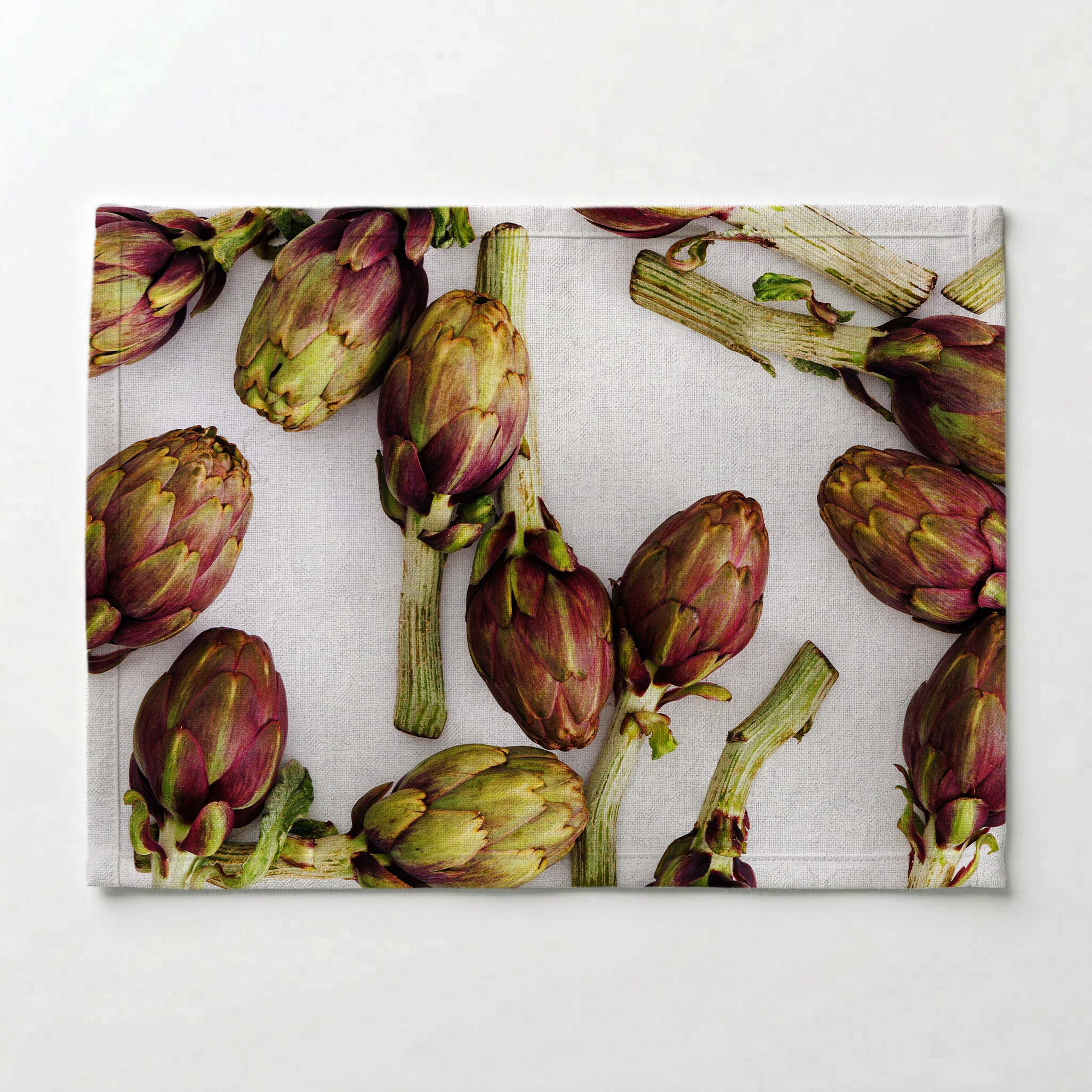 ARTICHOKE DEEP GREEN AND PURPLE ON WHITE PLACEMAT