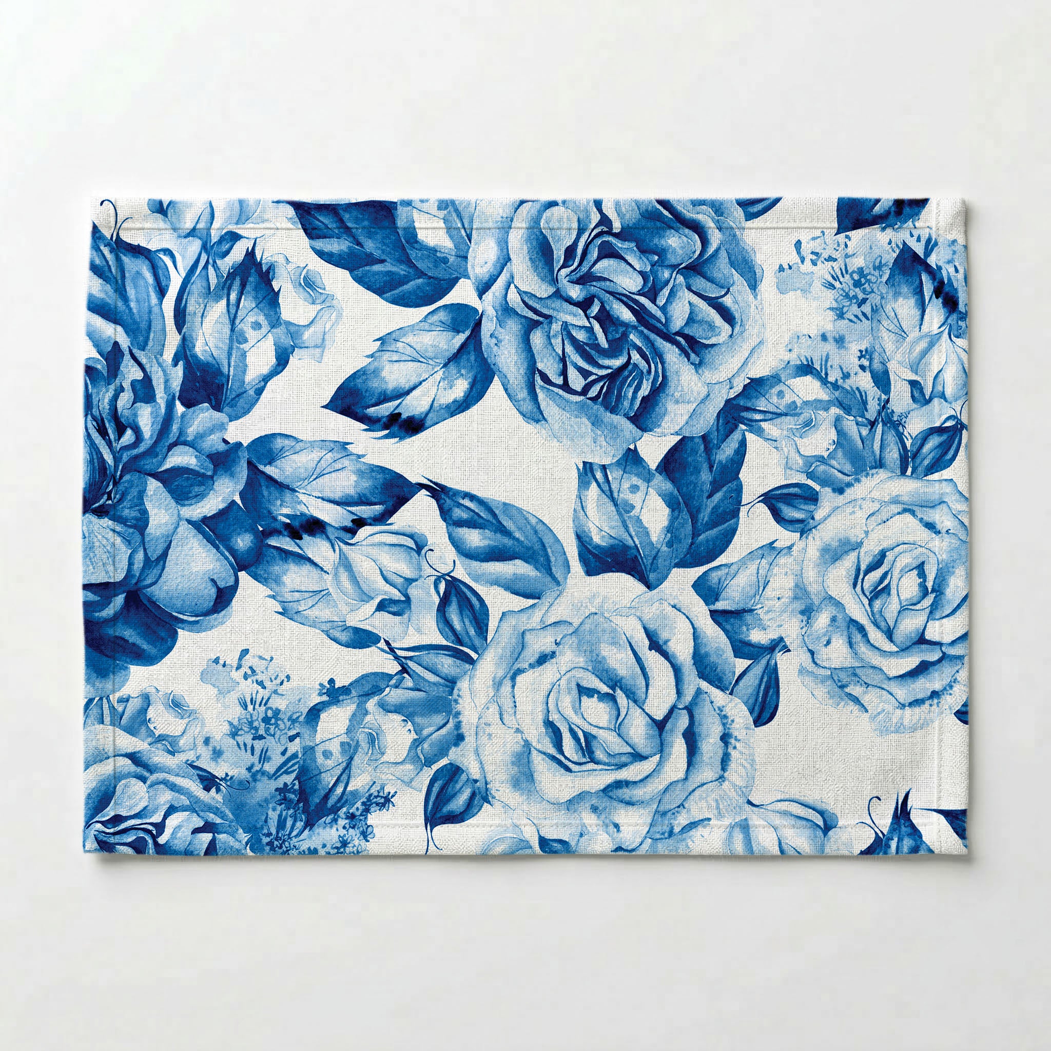 BLUE ROSE GARDEN ON WHITE PLACEMAT