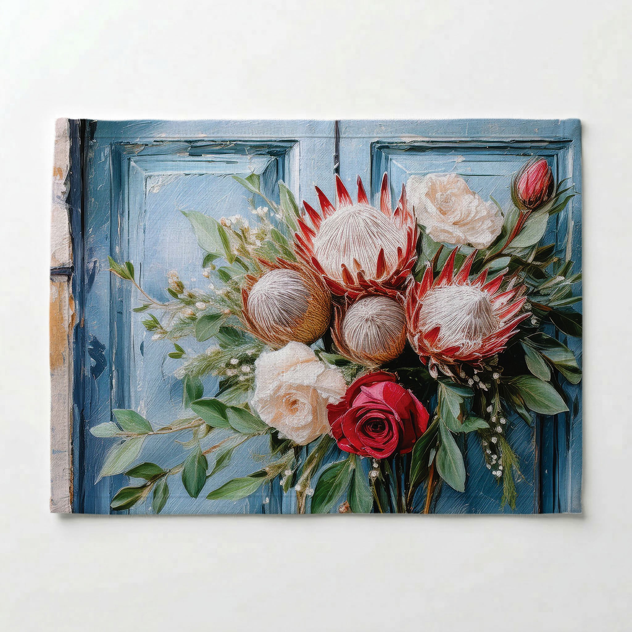 PROTEA AND ROSE BUNCH ON BLUE DOOR PLACEMAT