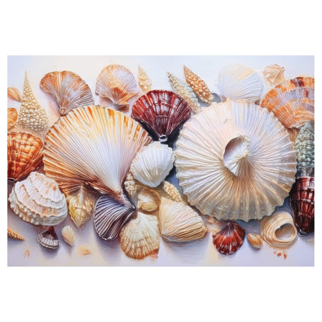 DRAWN SEASHELLS ON WHITE PLACEMAT