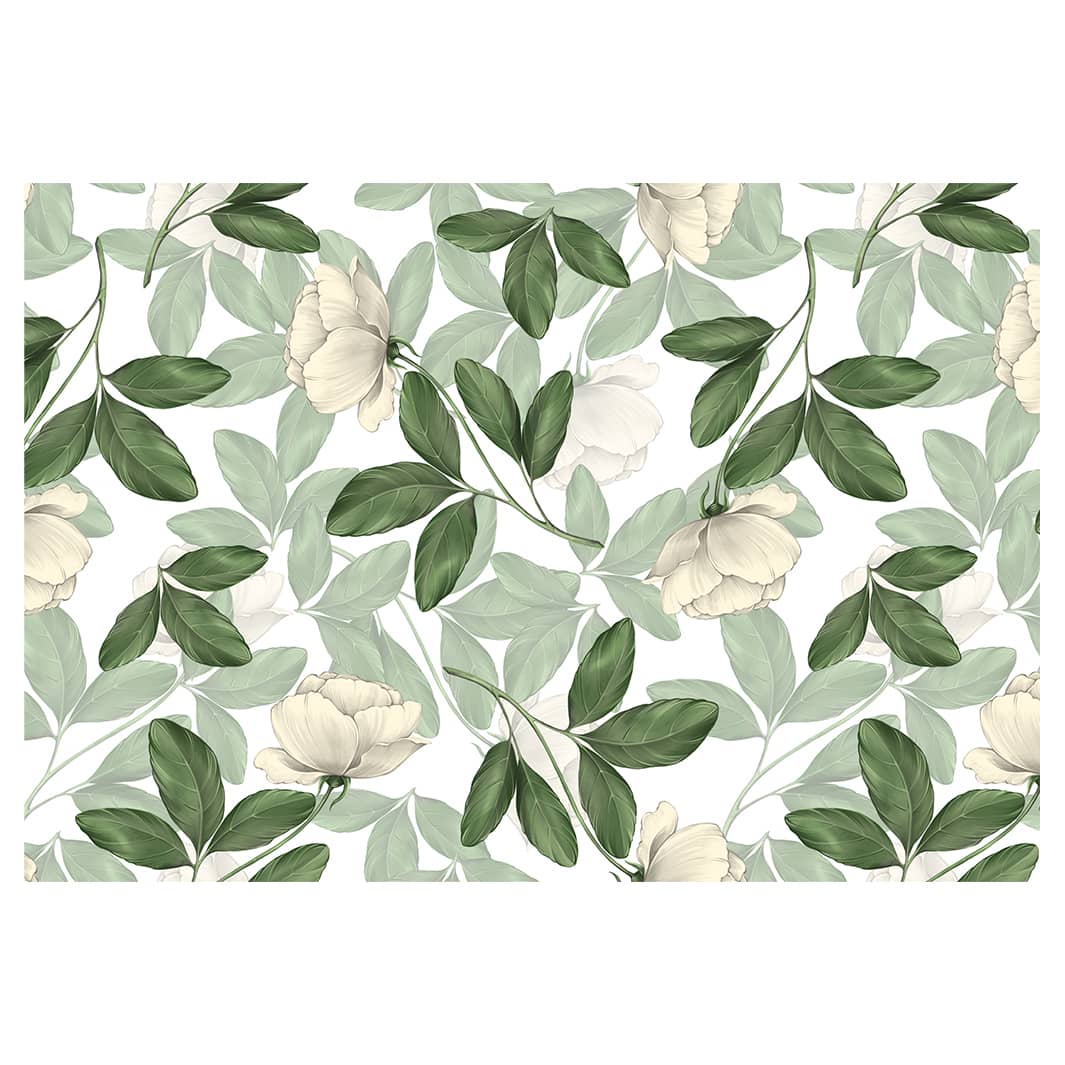 WHITE ROSES WITH STEMS PATTERN PLACEMAT