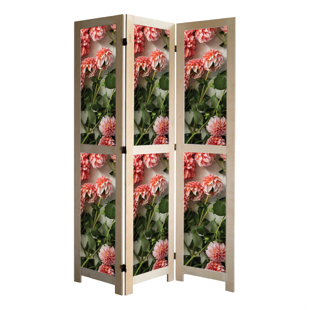 FLORAL ORANGE SCATTERED DAHLIAS WITH LEAVES ROOM DIVIDER