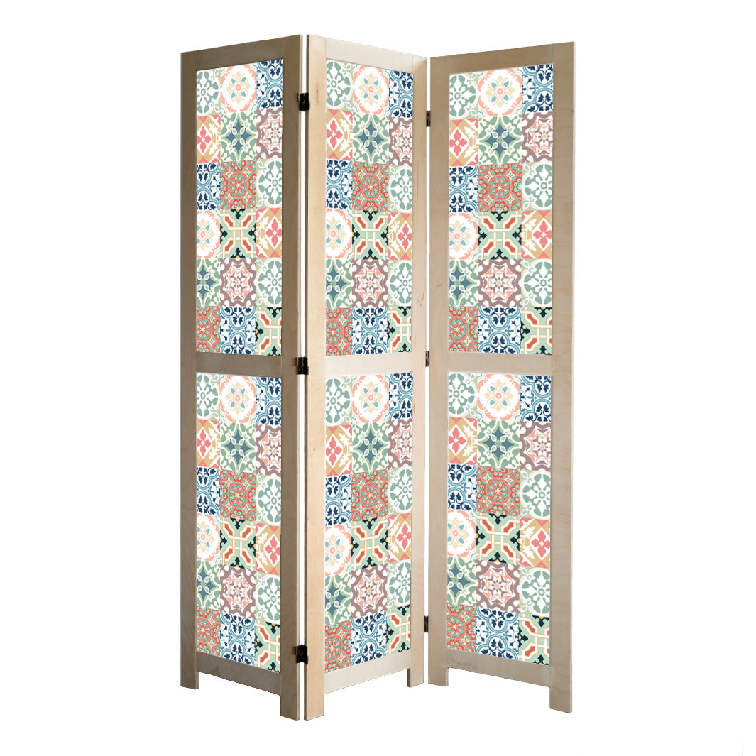 PATTERN TEAL AND ORANGE TILE ROOM DIVIDER