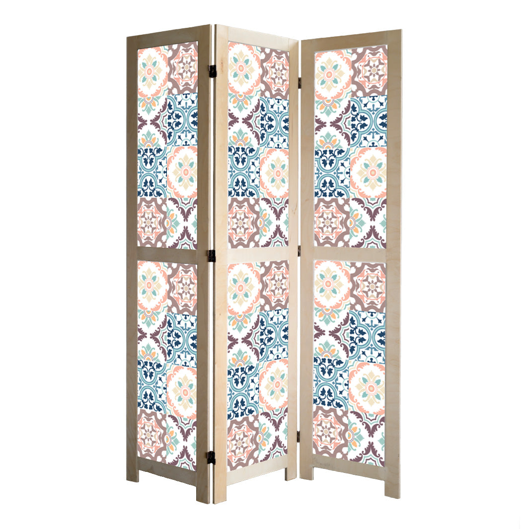 PATTERN BLUE AND MAUVE TILE ROOM DIVIDER