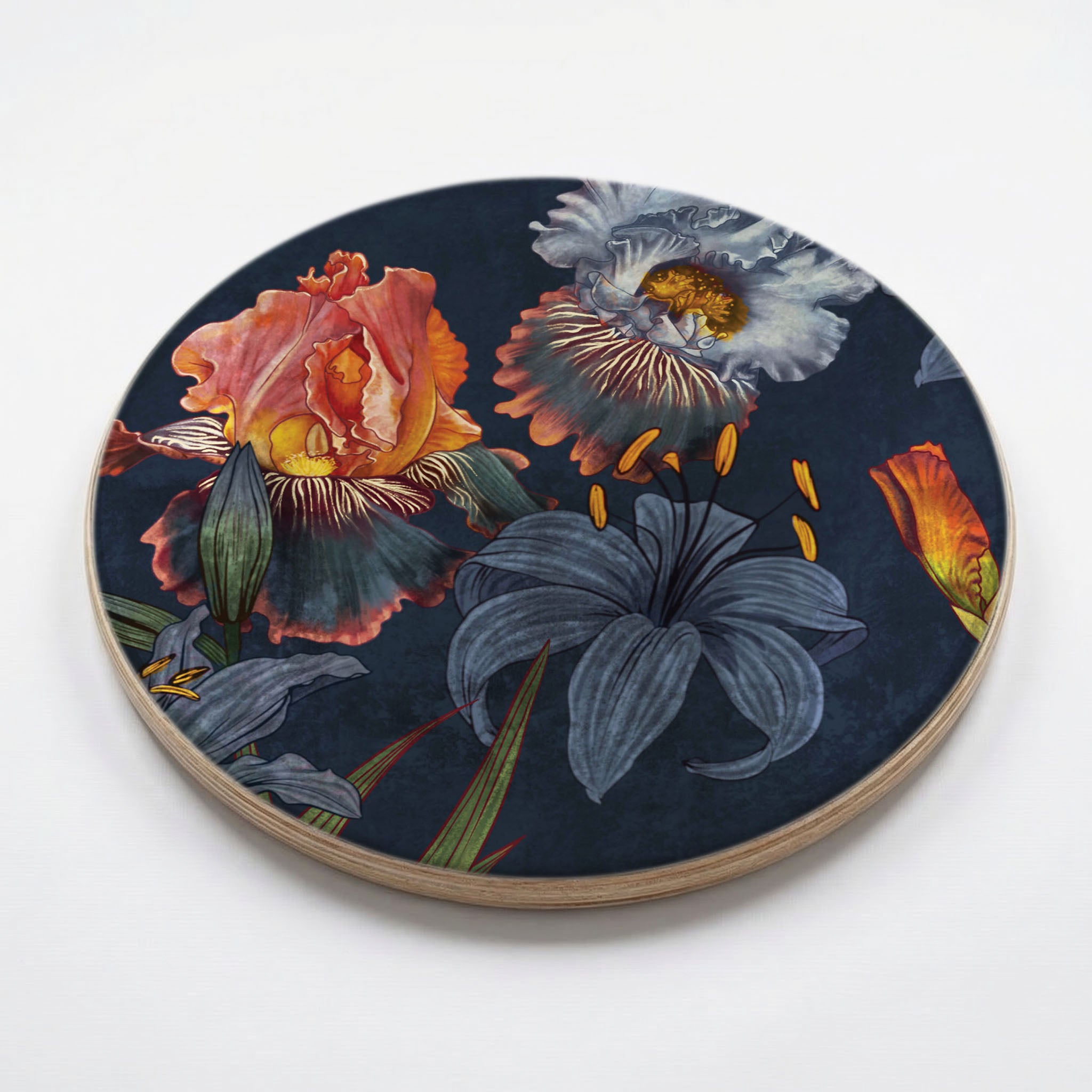 FLORAL NAVY LILIES AND IRIS PAINTING CHEESEBOARD