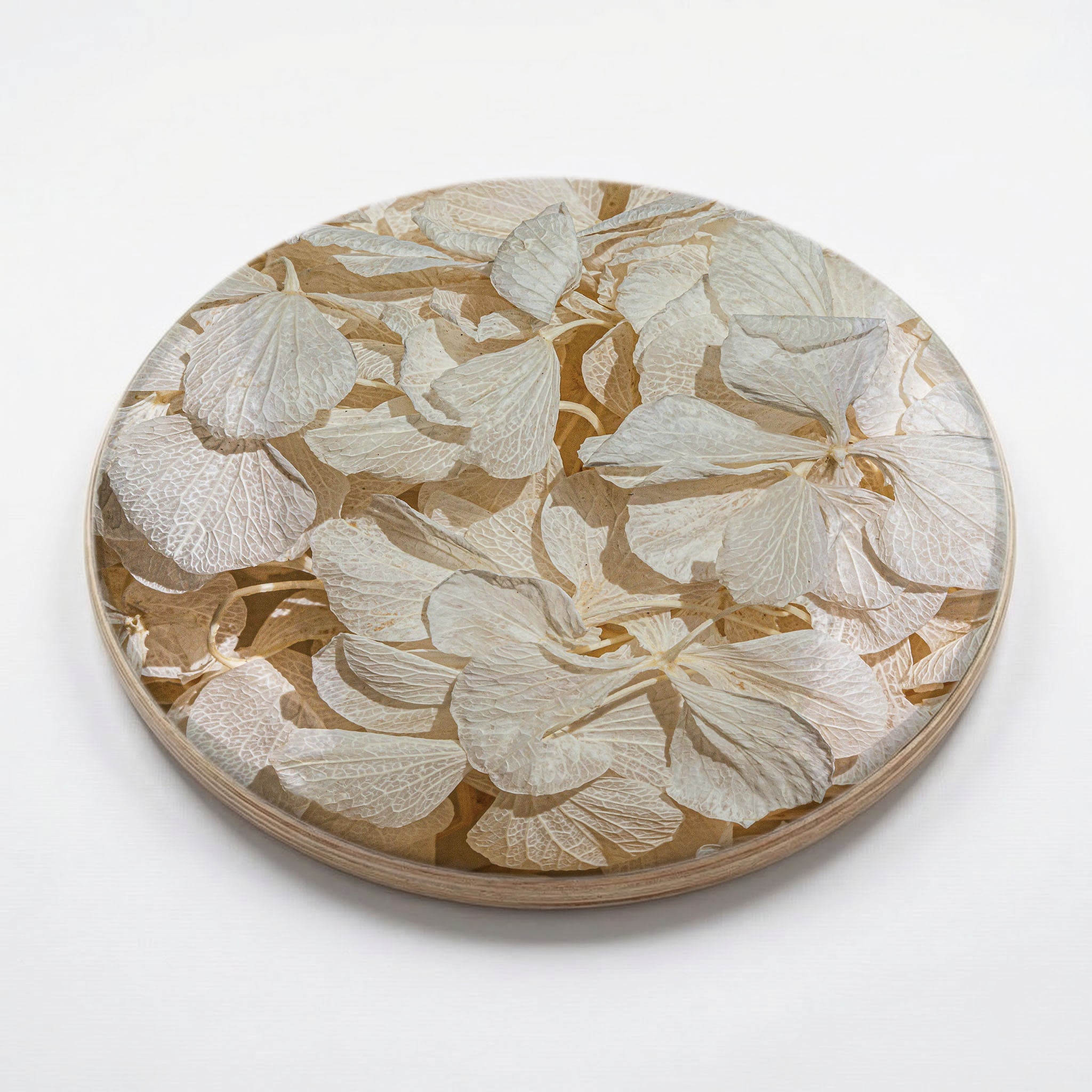 FLORAL CREAM BLEACHED HYDRANGEA LEAVES CHEESEBOARD