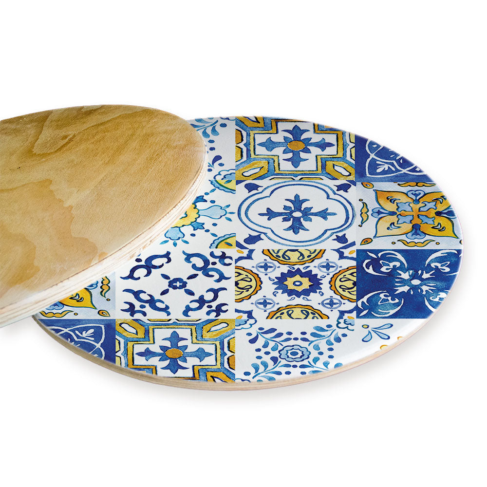 PATTERN BLUE AND YELLOW WATERCOLOUR LISBON TILE CHEESEBOARD
