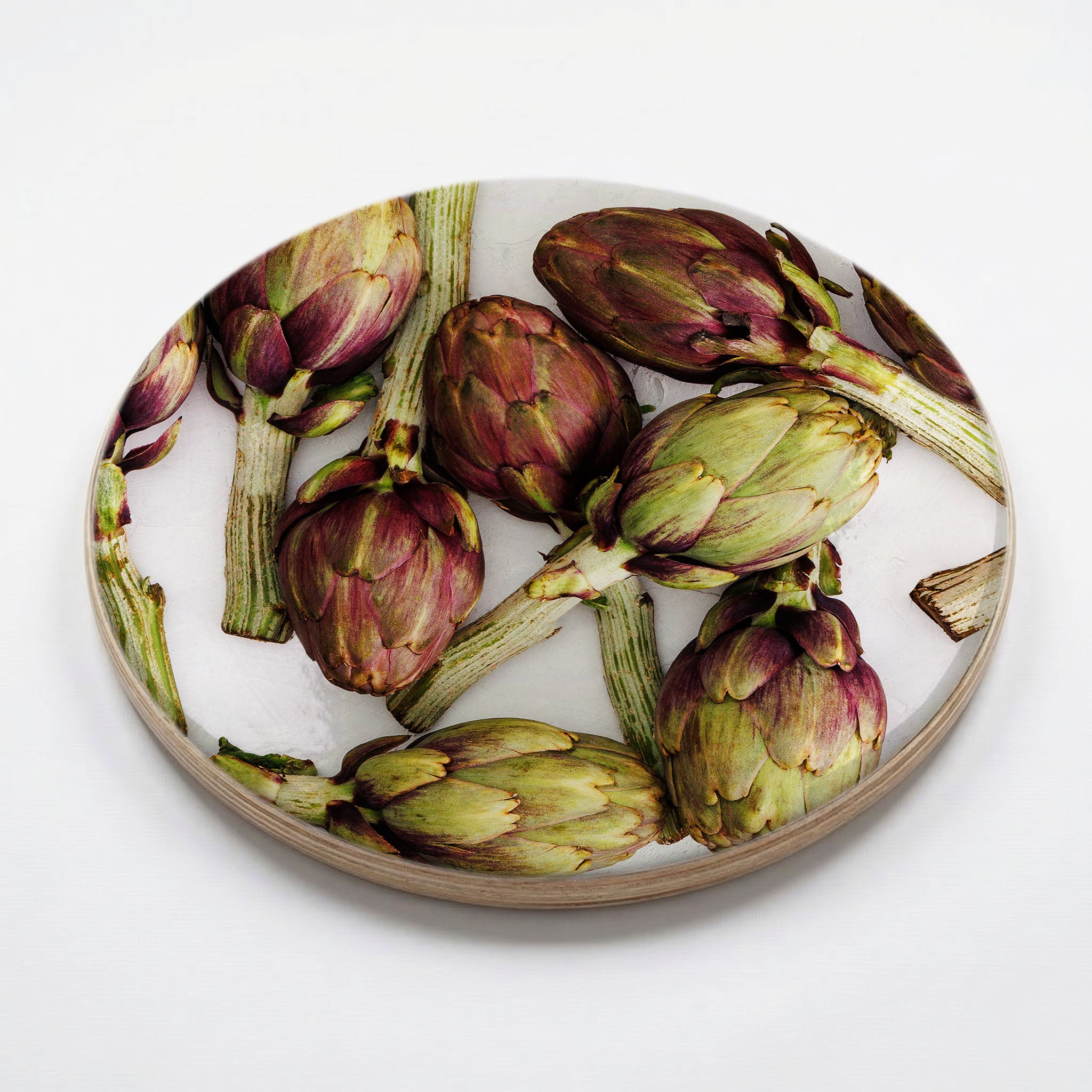 ARTICHOKE DEEP GREEN AND PURPLE ON WHITE CHEESEBOARD