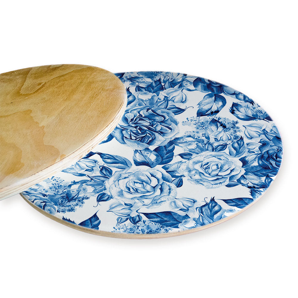 BLUE ROSE GARDEN ON WHITE CHEESEBOARD