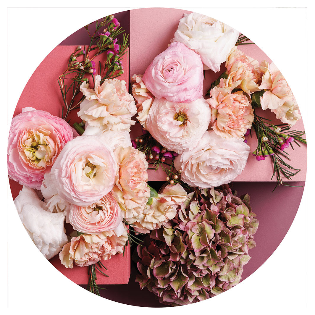 PINK AND PEACH FLOWERS ON PINK BLOCKS SQUARE CHEESEBOARD
