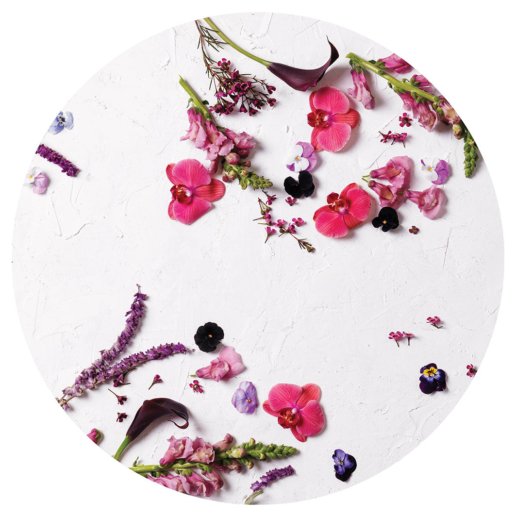 SCATTERED BLOSSOMS ON WHITE CHEESEBOARD
