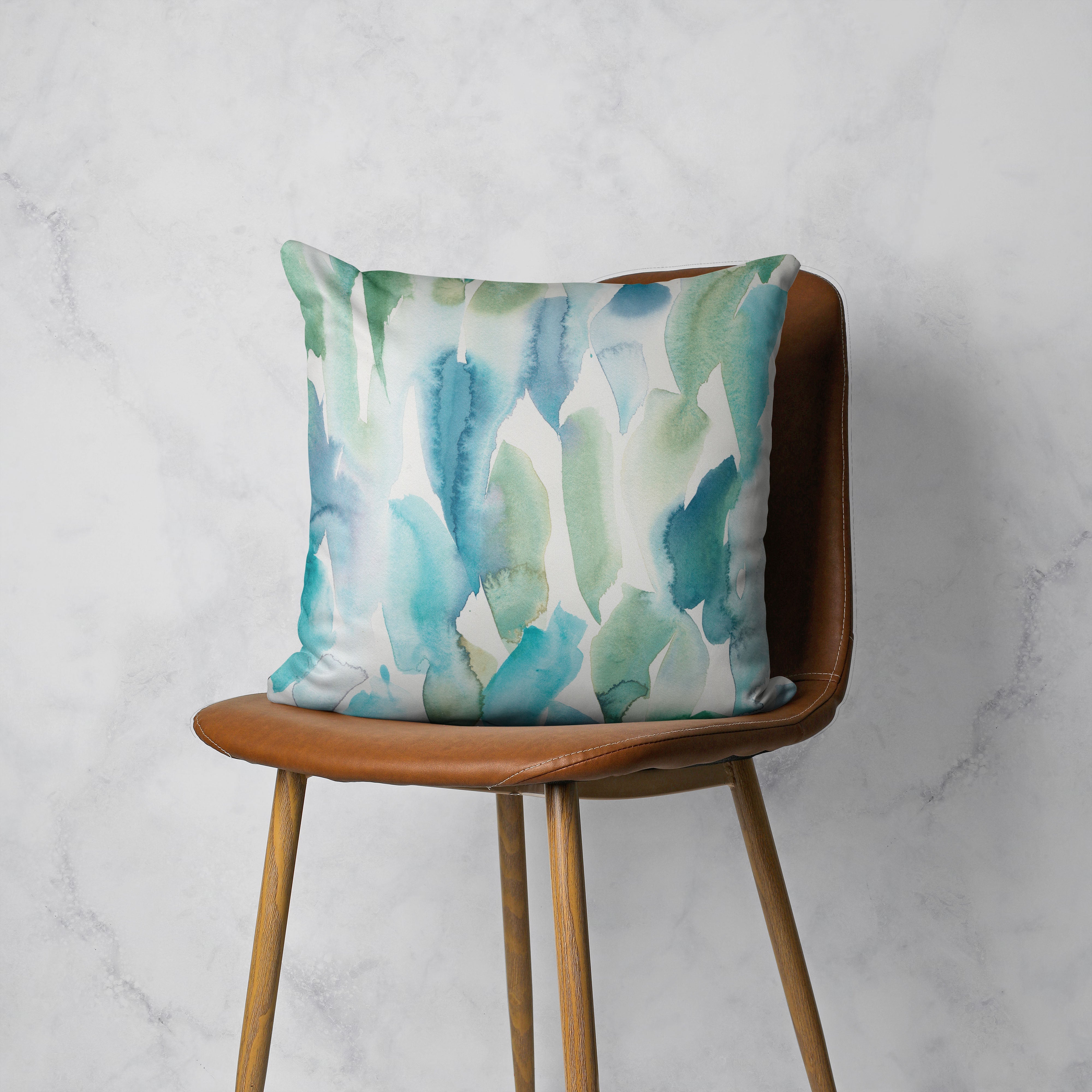 PATTERN BLUE AND GREEN WATERCOLOUR PAINT SCATTER CUSHION