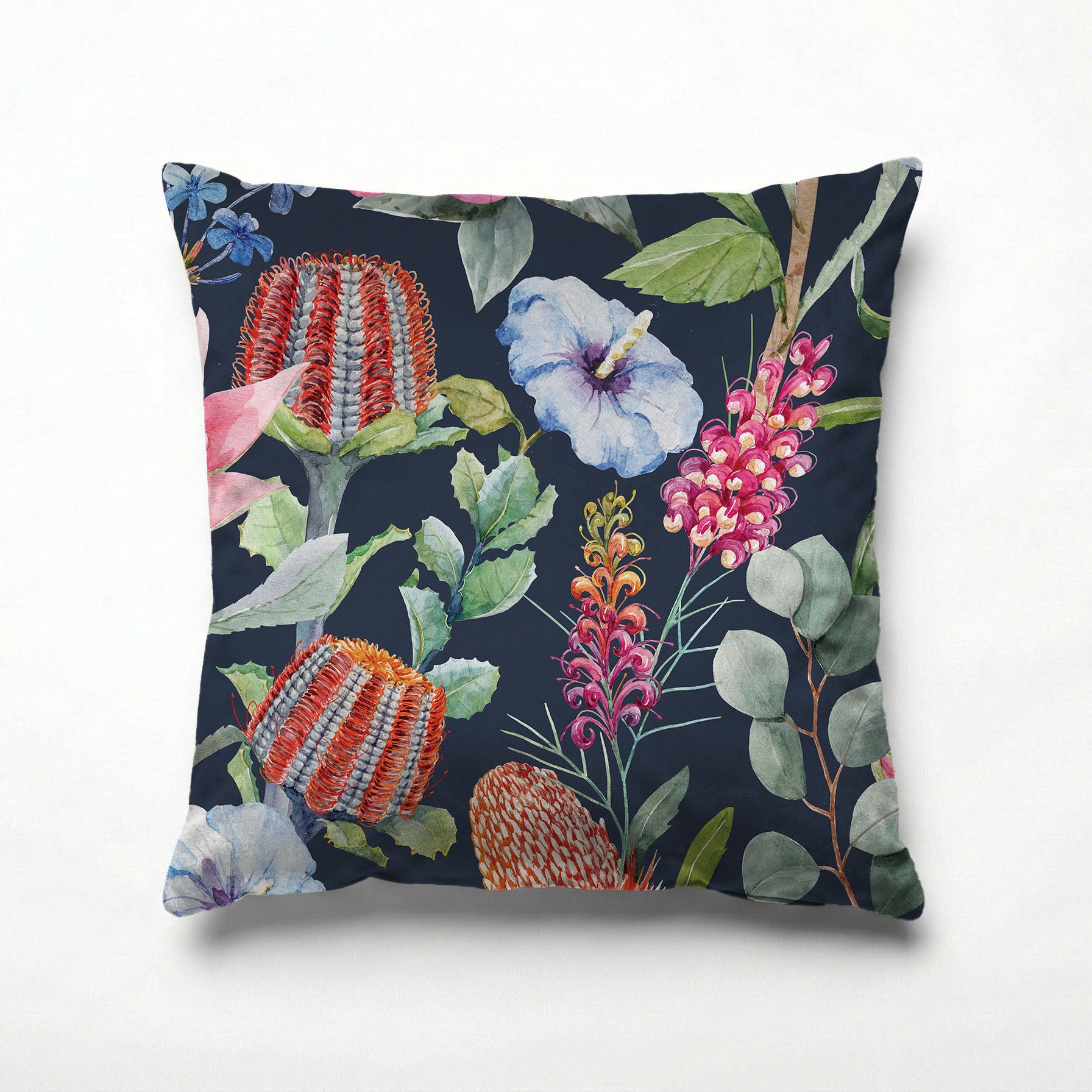 FLORAL NAVY MIXED FLOWERS WITH EUCALYPTUS LEAVES SCATTER CUSHION