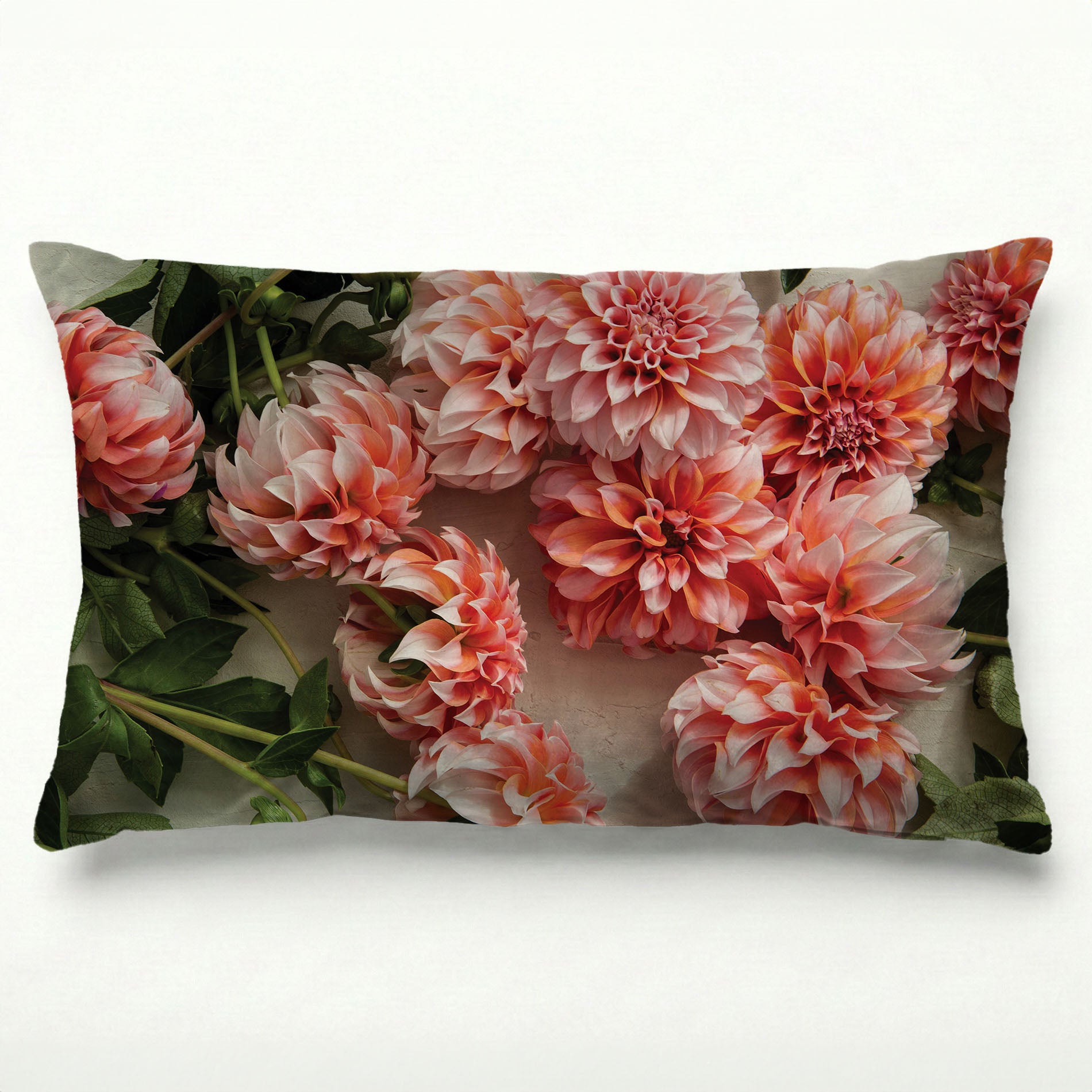 FLORAL ORANGE SCATTERED DAHLIAS WITH LEAVES SCATTER CUSHION
