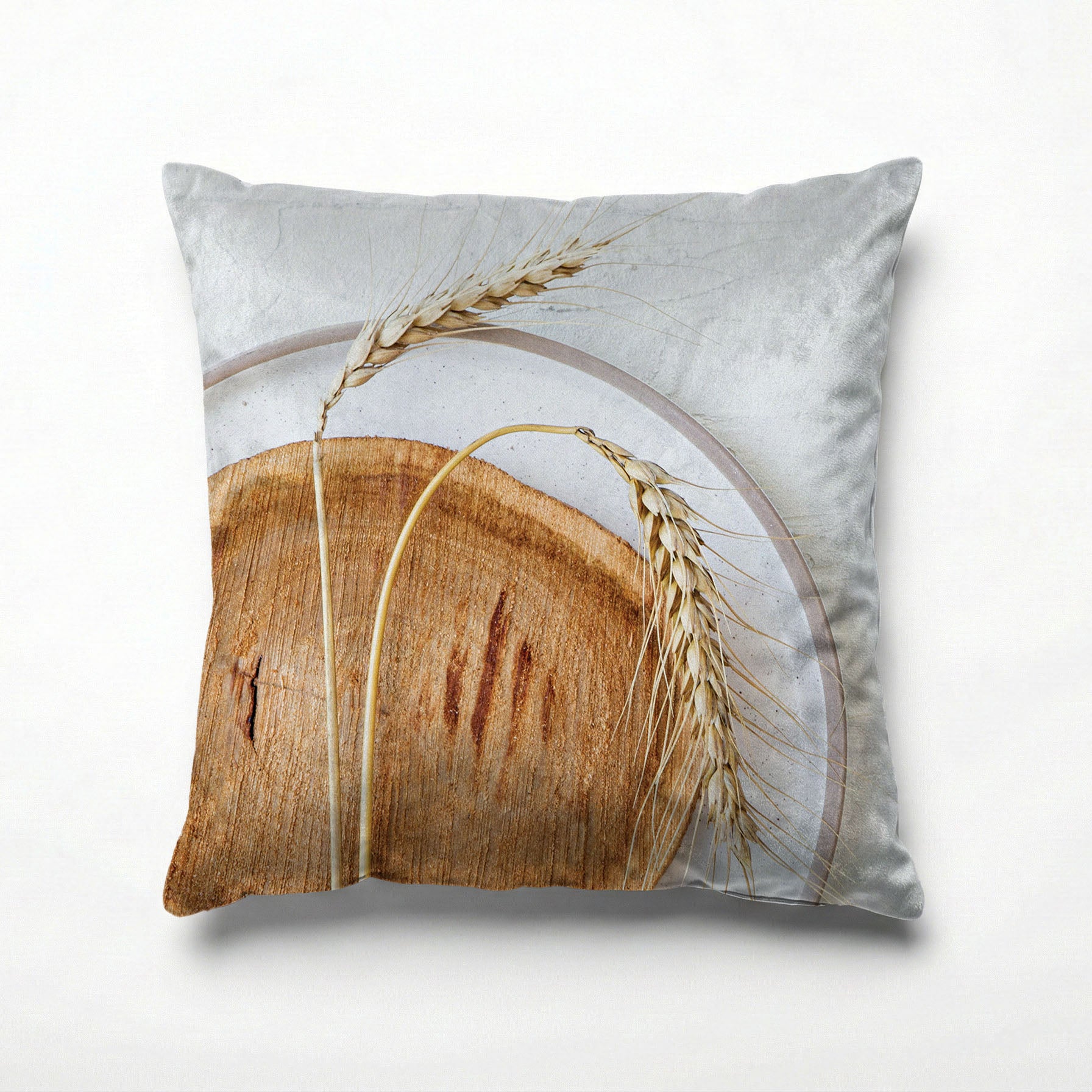 NATURAL BEIGE WHEAT ON WOOD AND WHITE SCATTER CUSHION