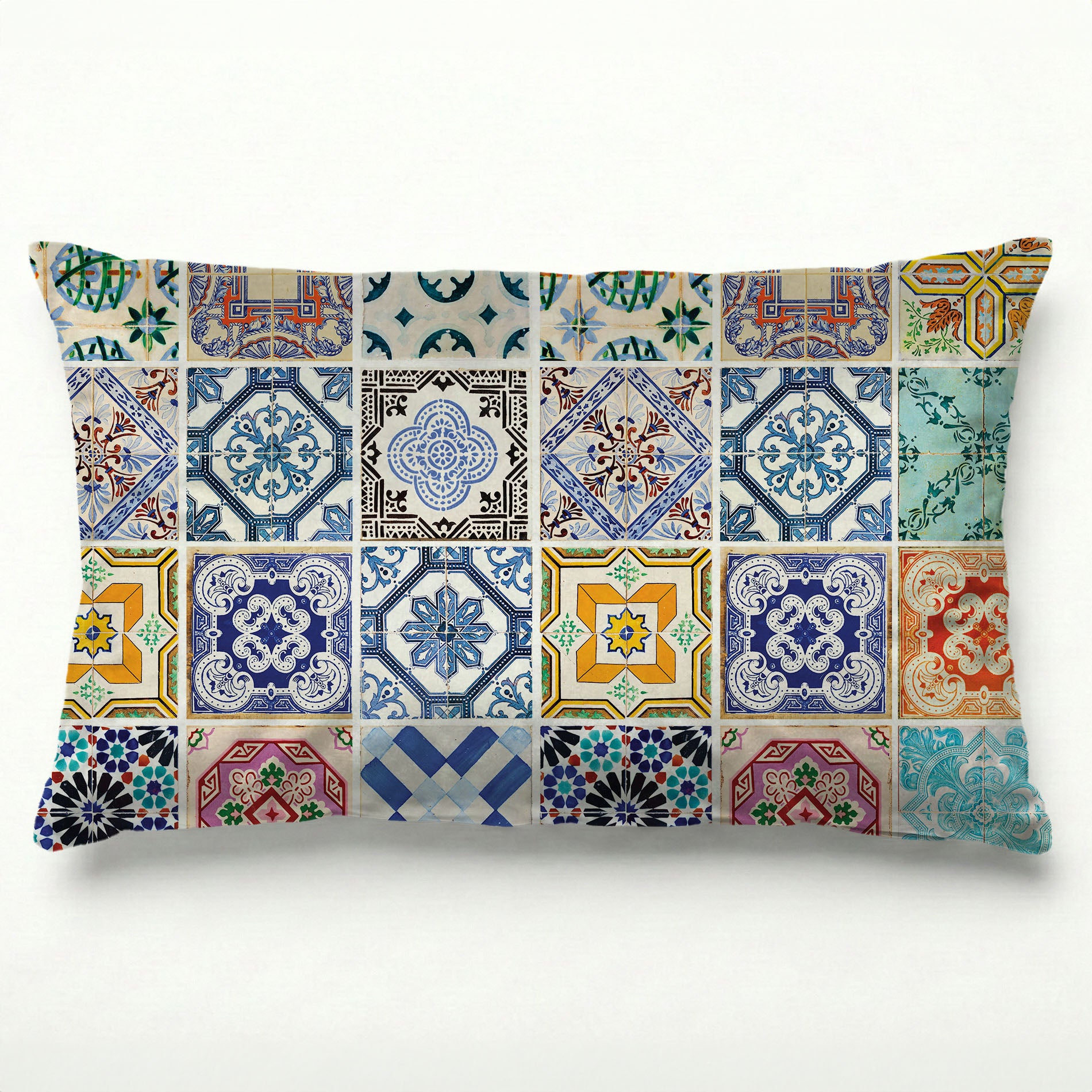 PATTERN BLUE COLOURFUL TILE SCATTER CUSHION