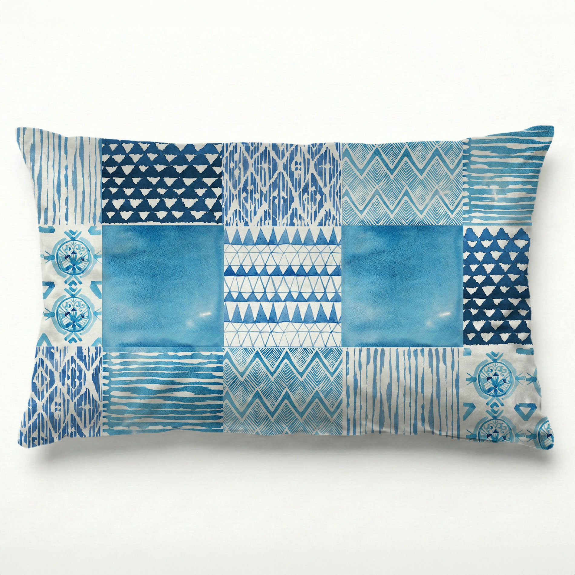PATTERN BLUE WATERCOLOUR TILE SCATTER CUSHION