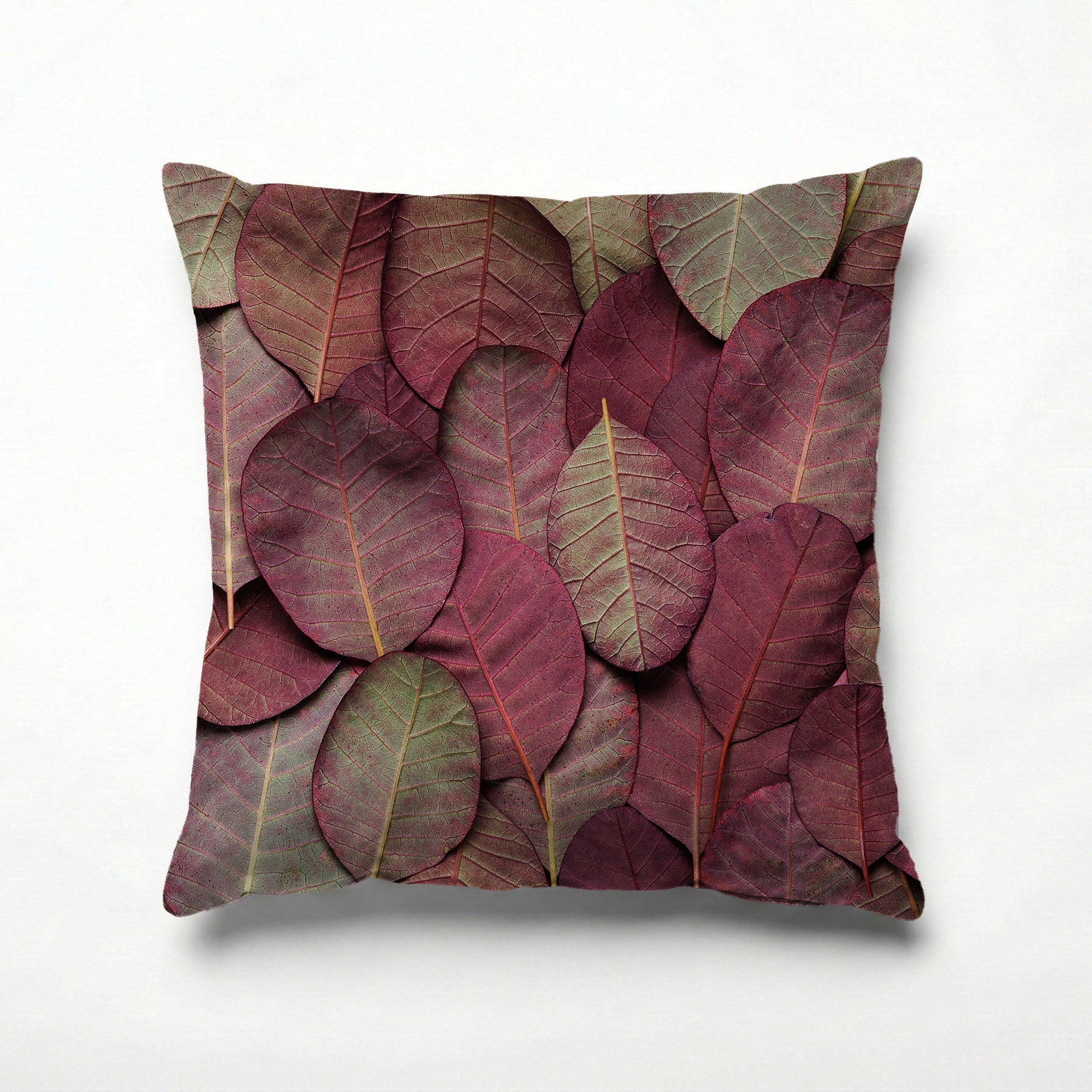 LEAF ARRANGEMENT DARK MAUVE AND GREEN SCATTER CUSHION