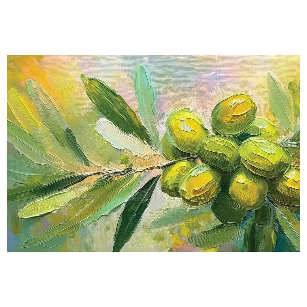 OIL PAINTED GREEN OLIVE BRANCH TABLECLOTH
