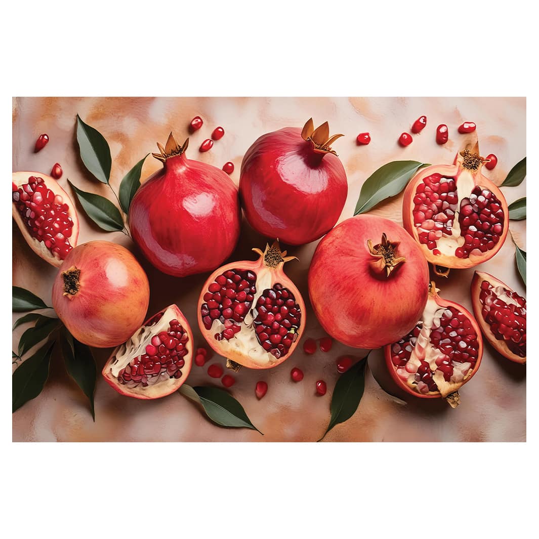 RED POMEGRANATES WITH LEAVES AND SEEDS TABLECLOTH