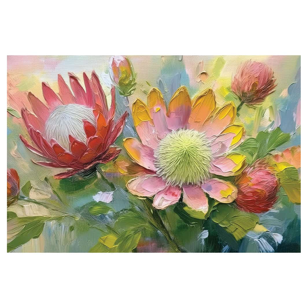 OIL PAINTED PASTEL PINK PROTEAS TABLECLOTH