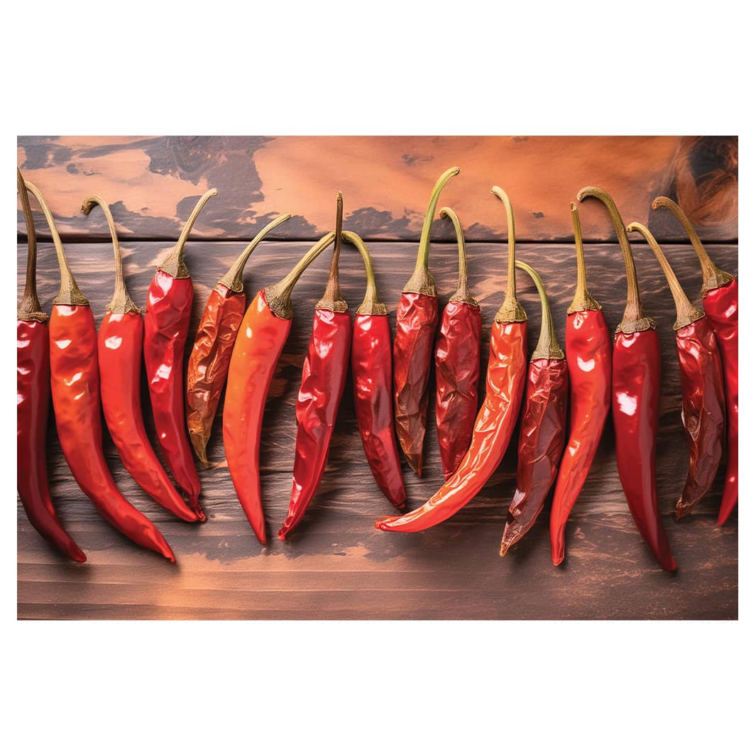 RED CHILLIES ON WOOD TABLECLOTH