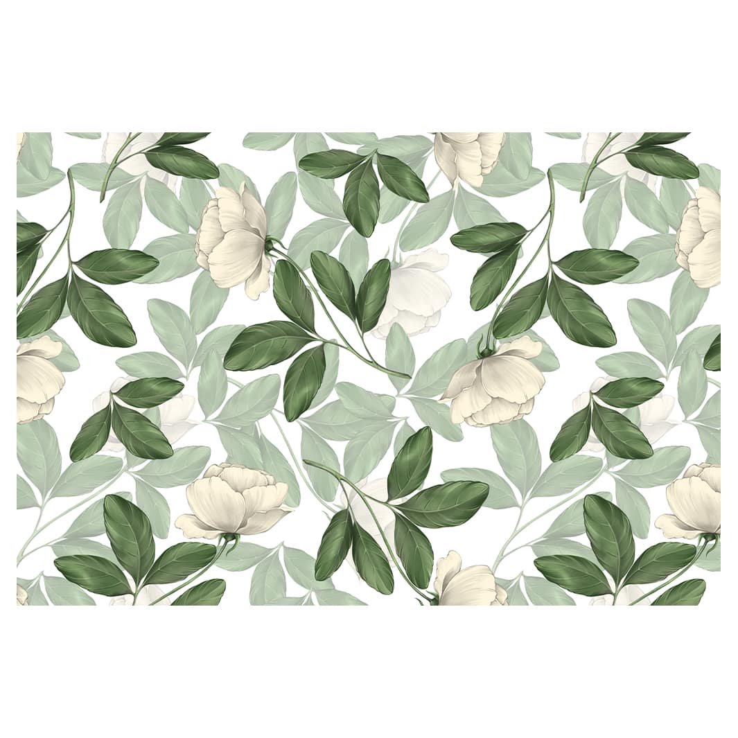 WHITE ROSES WITH STEMS PATTERN TABLECLOTH