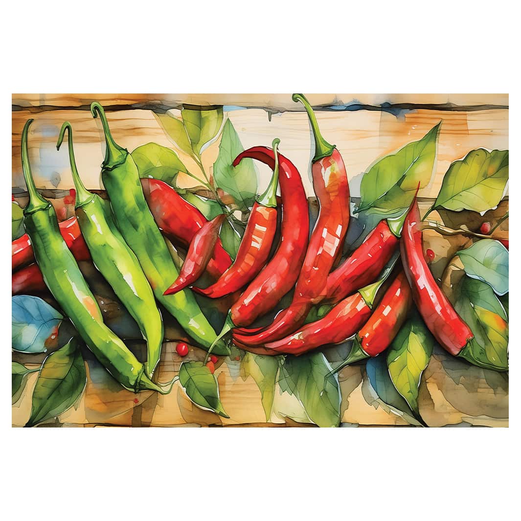RED AND GREEN WATERCOLOUR CHILLIES TABLECLOTH