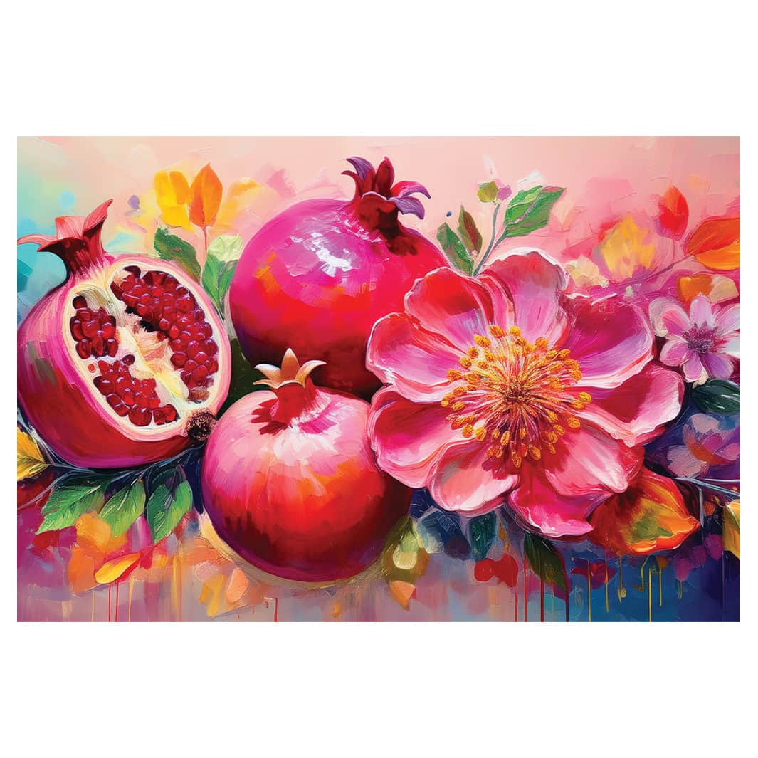 VIBRANT PINK POMEGRANATES AND FLOWERS TABLECLOTH