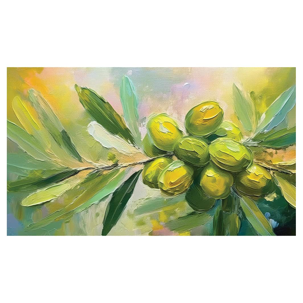 OIL PAINTED GREEN OLIVE BRANCH TABLECLOTH