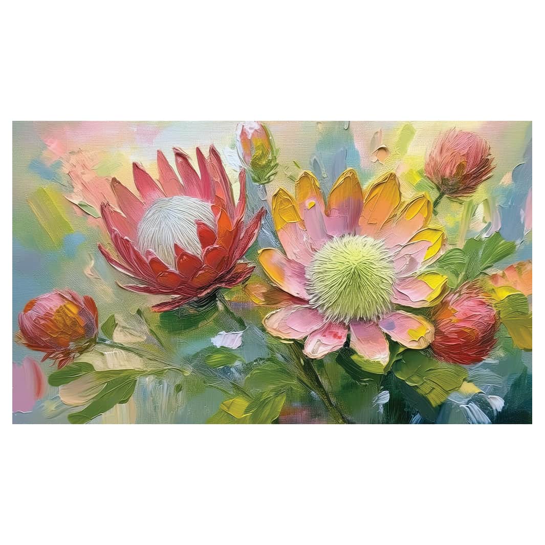 OIL PAINTED PASTEL PINK PROTEAS TABLECLOTH