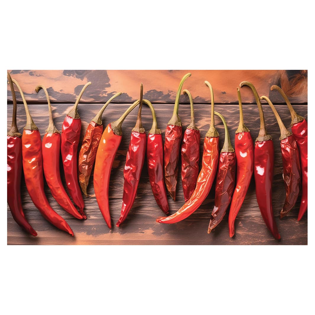 RED CHILLIES ON WOOD TABLECLOTH