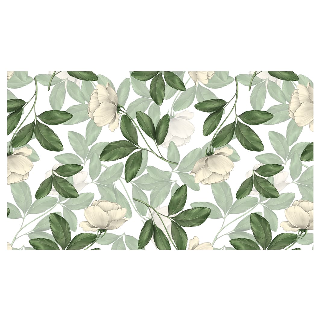 WHITE ROSES WITH STEMS PATTERN TABLECLOTH