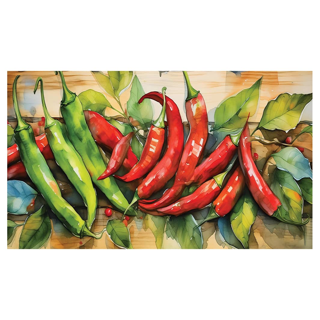 RED AND GREEN WATERCOLOUR CHILLIES TABLECLOTH