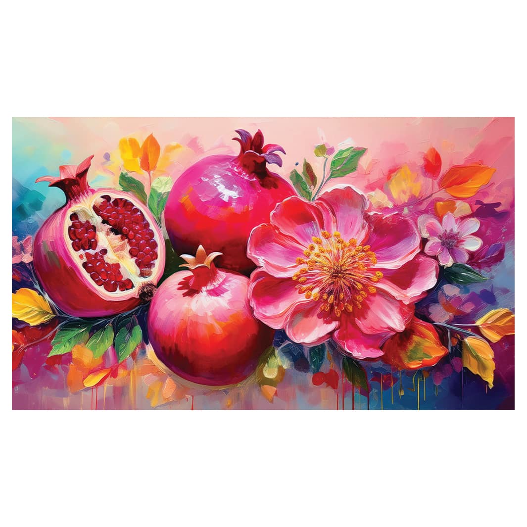 VIBRANT PINK POMEGRANATES AND FLOWERS TABLECLOTH