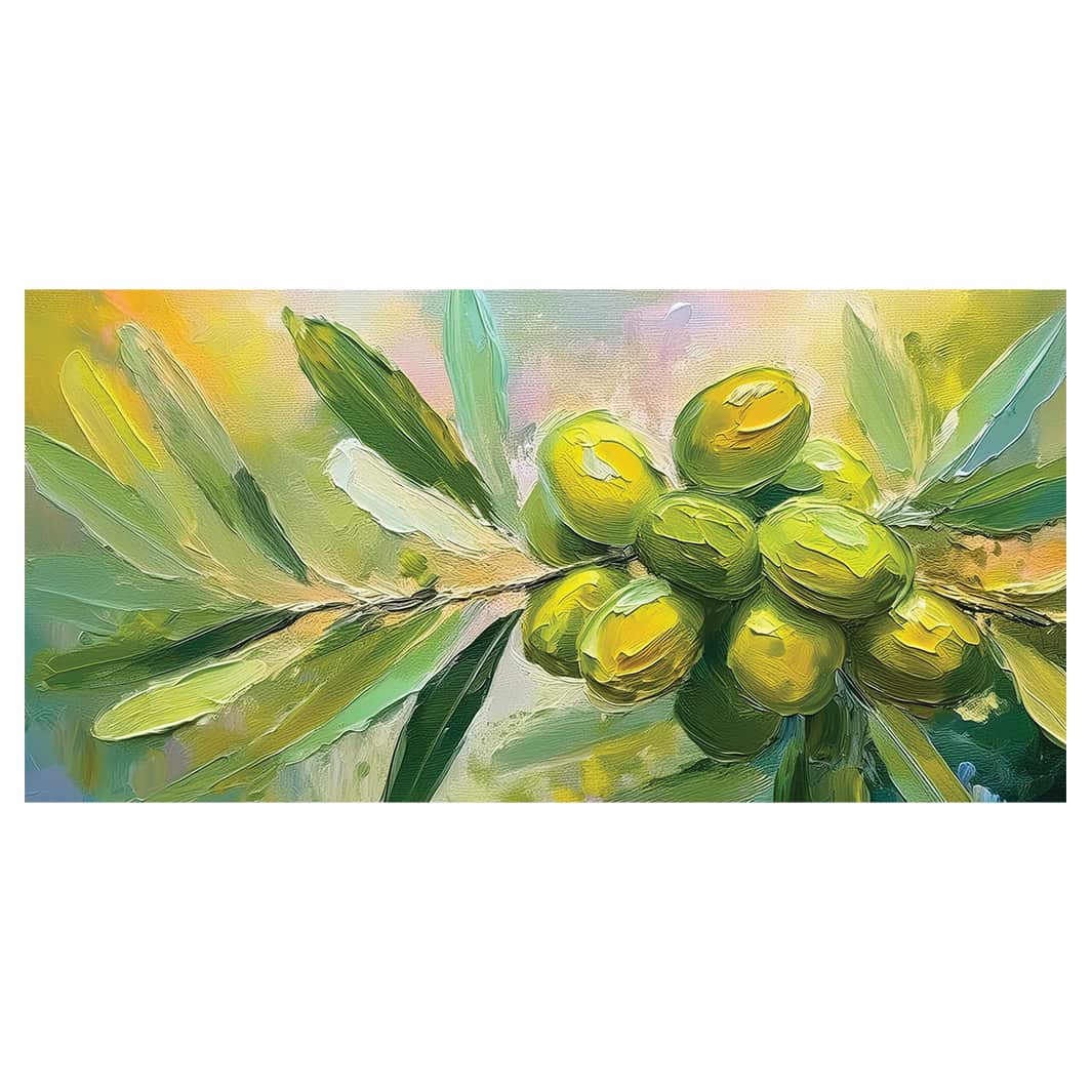 OIL PAINTED GREEN OLIVE BRANCH TABLECLOTH