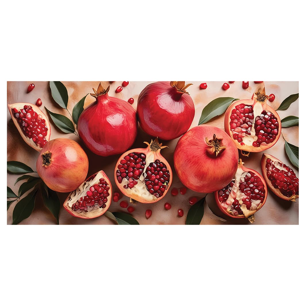 RED POMEGRANATES WITH LEAVES AND SEEDS TABLECLOTH